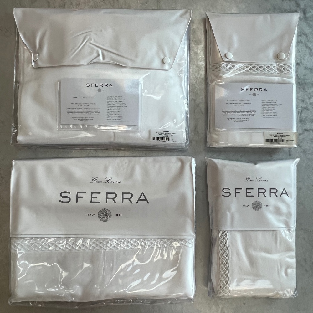 King size set of SFERRA GIZA 45 ORNATO 1852 white sheets